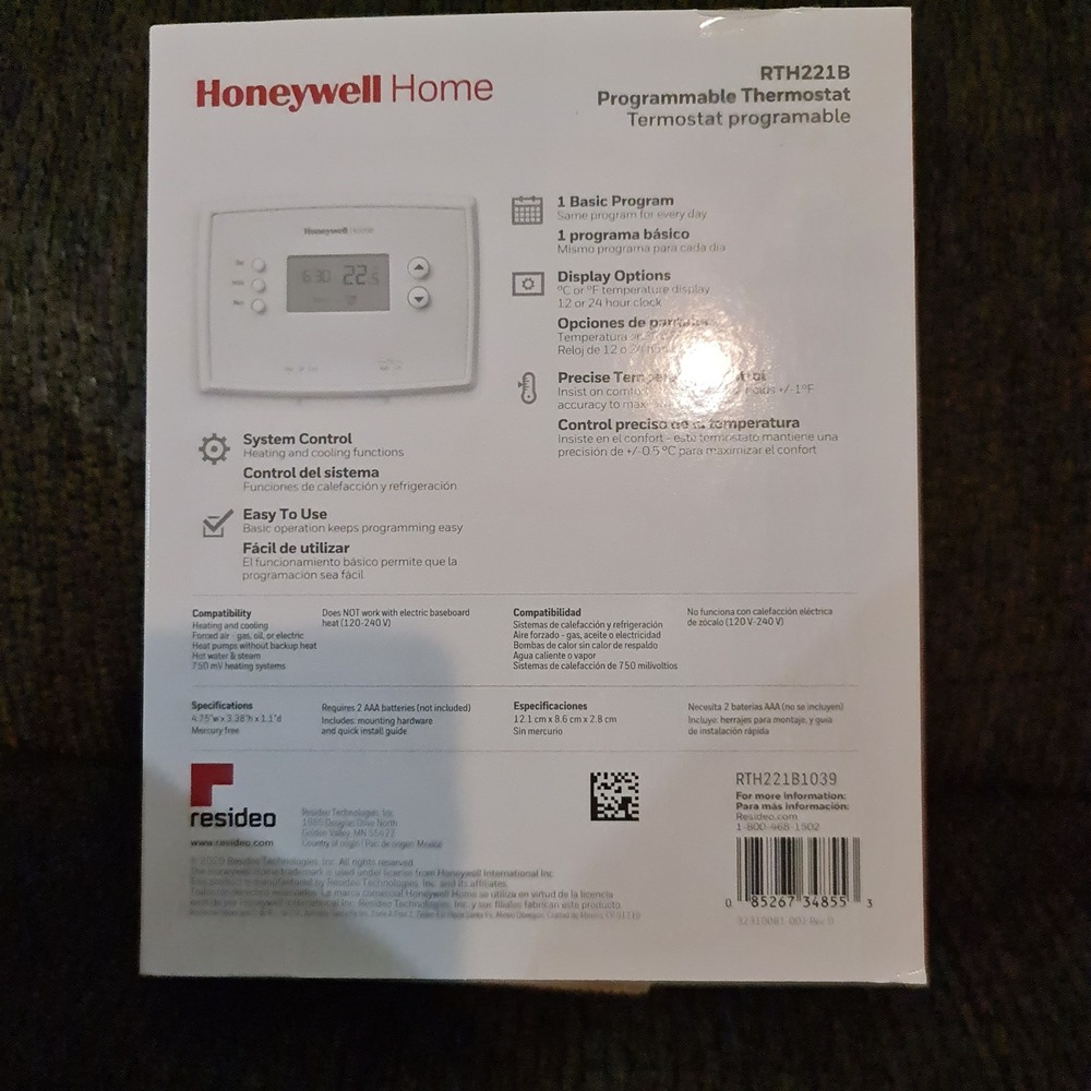 Honeywell Home RTH221B Programmable Thermostat 1 Week Basic Program - Open Box - Picture 2 of 6
